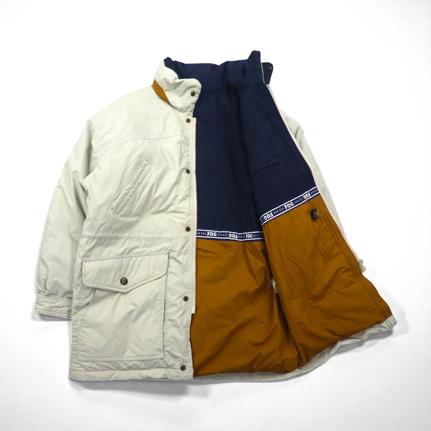 LONDON FOG 90年代 65/35クロス スタンドカラー ダウンジャケット 2XL ベージュ ドローコード
