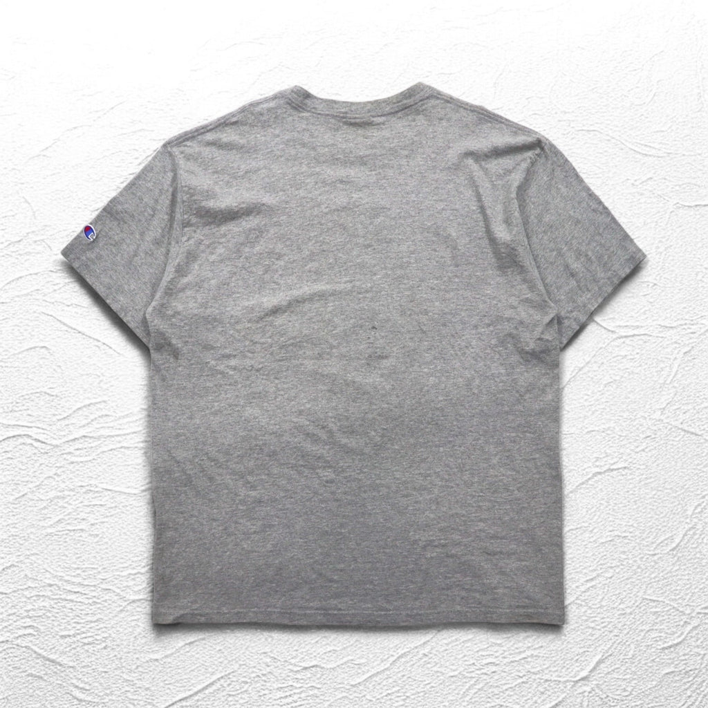 Champion anni 2000 T-shirt stampa college 2XL grigio SEU logo ad arco taglia oversize made in Honduras