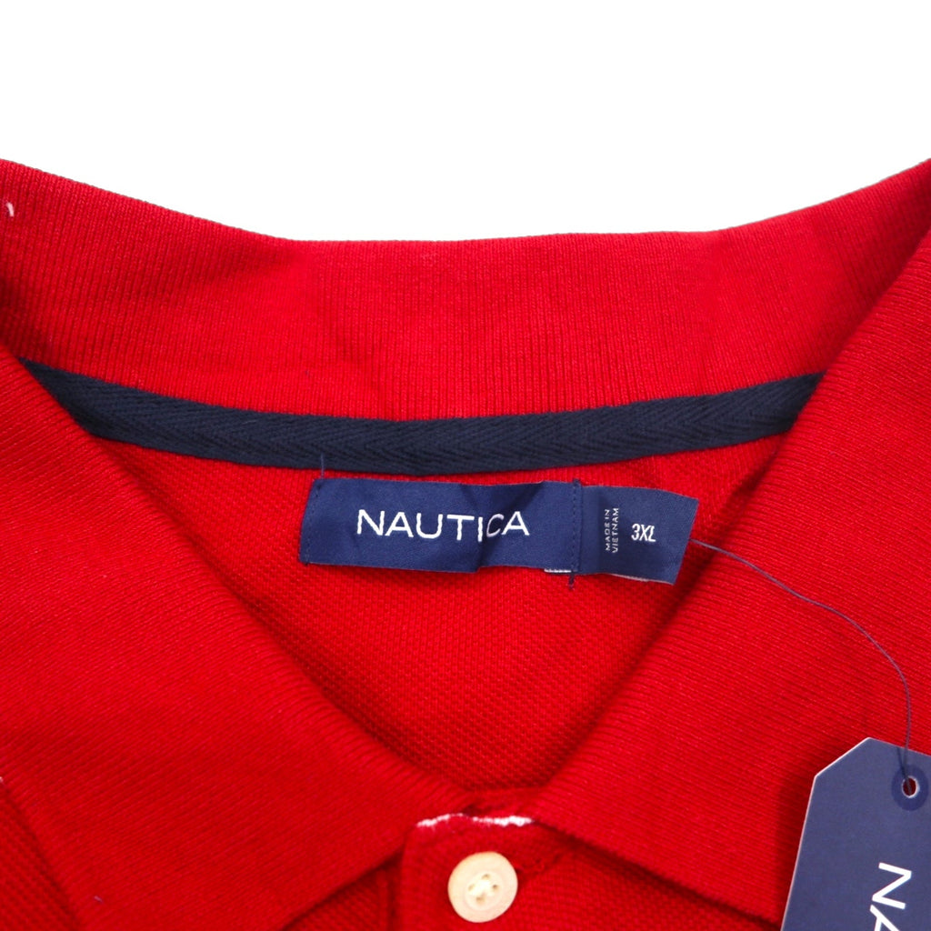Polo Nautica a righe taglia grande 3XL rossa in cotone piqué con ricamo logo a punto singolo, mai usata