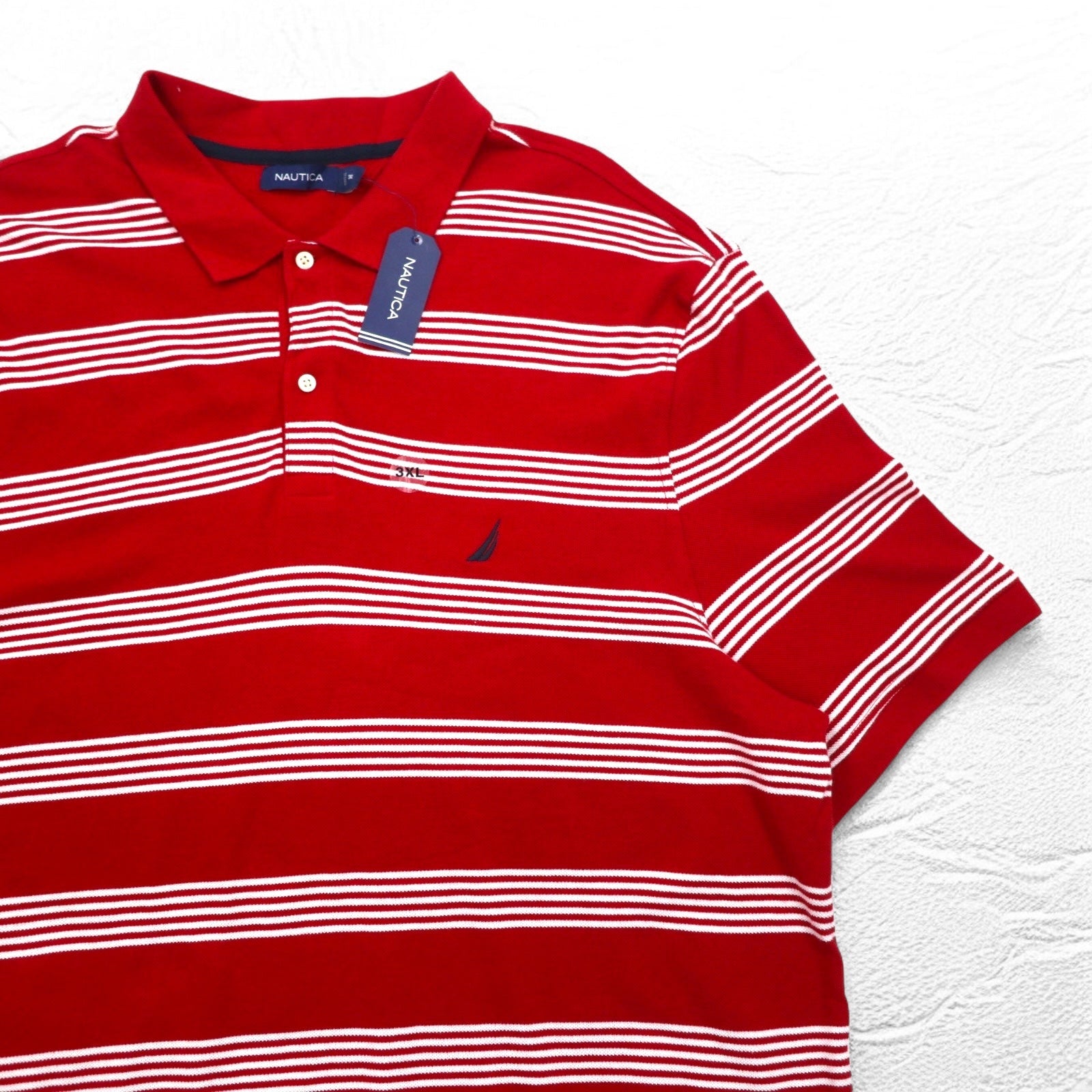 Polo Nautica a righe taglia grande 3XL rossa in cotone piqué con ricamo logo a punto singolo, mai usata