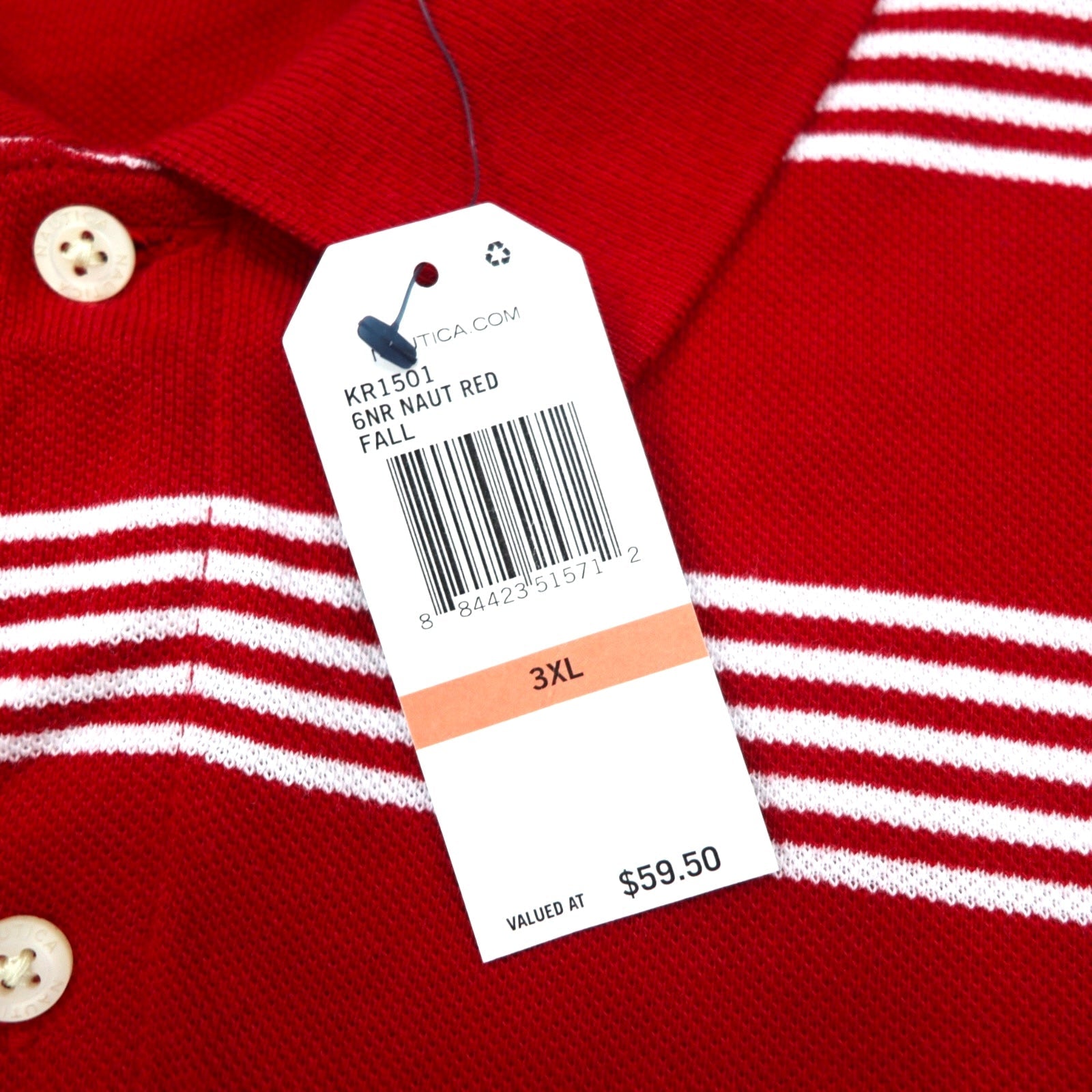 Polo Nautica a righe taglia grande 3XL rossa in cotone piqué con ricamo logo a punto singolo, mai usata