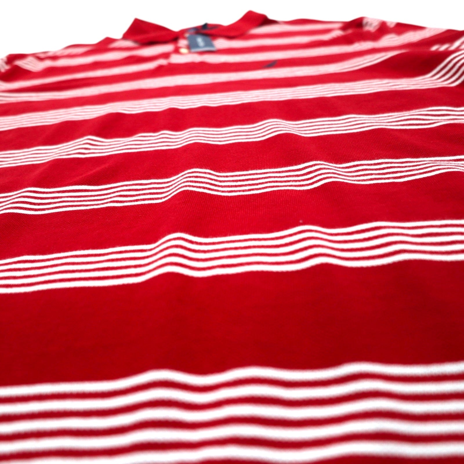 Polo Nautica a righe taglia grande 3XL rossa in cotone piqué con ricamo logo a punto singolo, mai usata