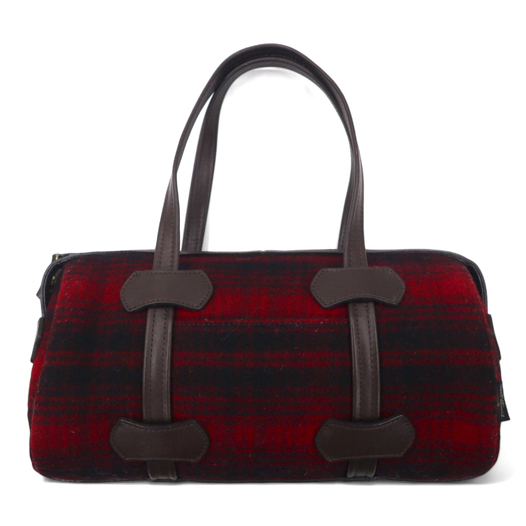 PORTER GIRL × WOOLRICH Borsa a mano mini Boston CABIN in lana e pelle rossa a quadri MADE IN JAPAN