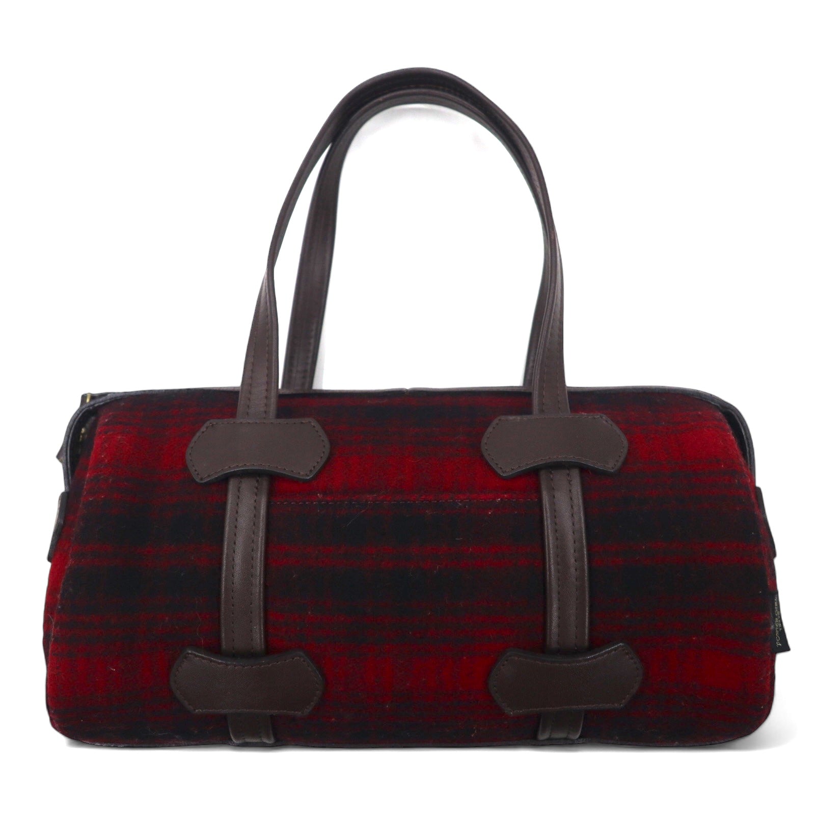 PORTER GIRL × WOOLRICH Borsa a mano mini Boston CABIN in lana e pelle rossa a quadri MADE IN JAPAN