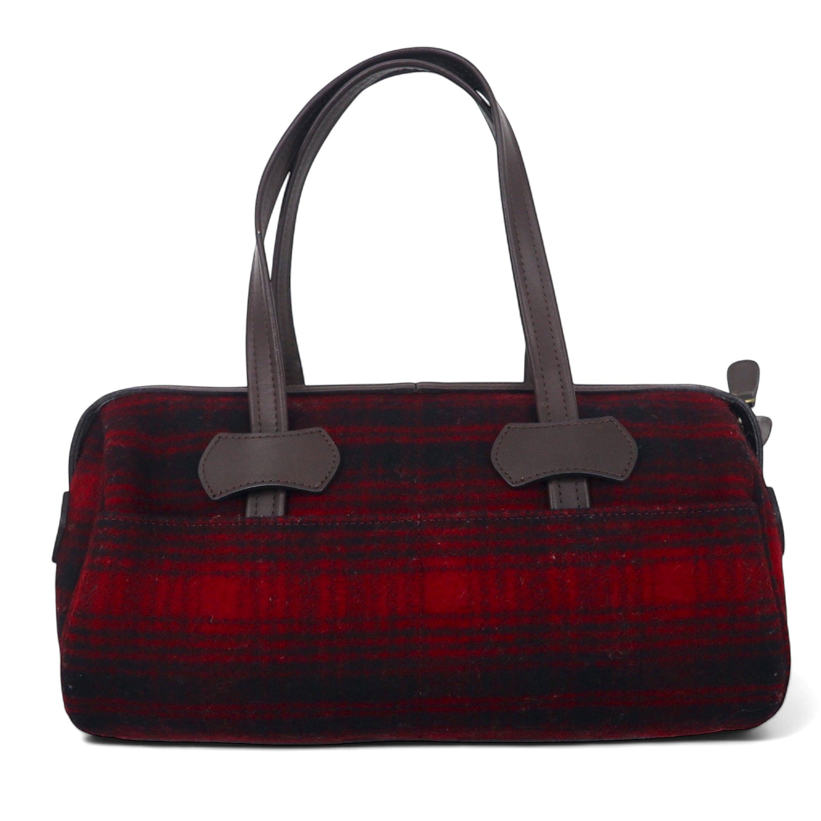 PORTER GIRL × WOOLRICH Borsa a mano mini Boston CABIN in lana e pelle rossa a quadri MADE IN JAPAN