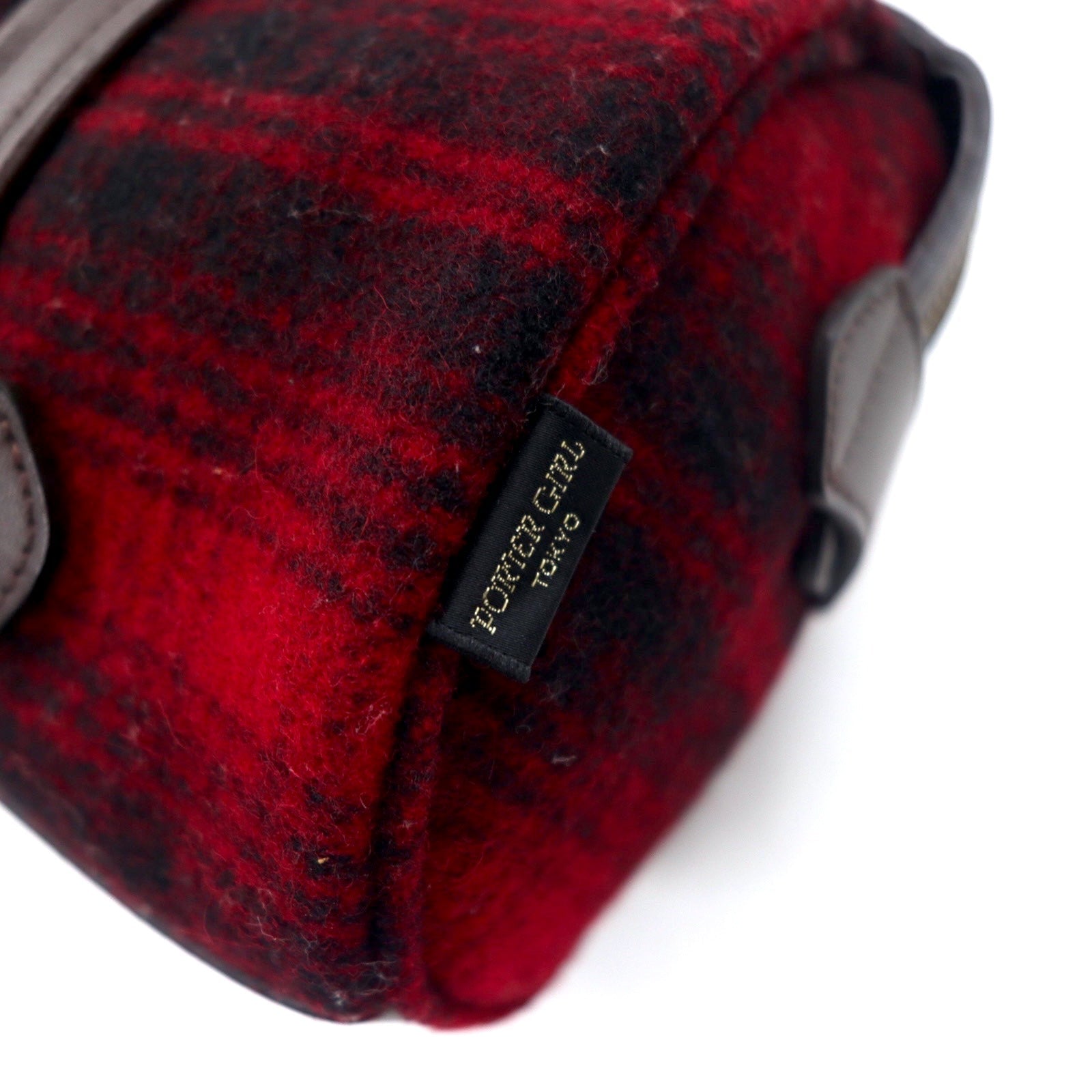 PORTER GIRL × WOOLRICH Borsa a mano mini Boston CABIN in lana e pelle rossa a quadri MADE IN JAPAN