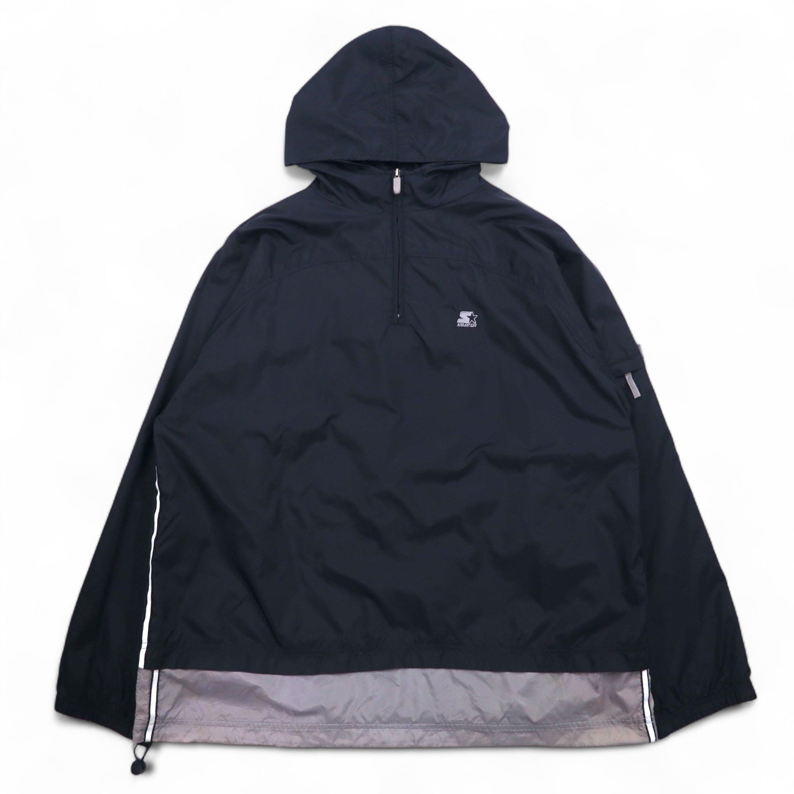 STARTER Anorak a strati con cappuccio, cerniera a metà, giacca in nylon, taglia L, nero, logo ricamato a punto singolo