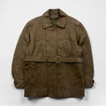 80s France Vintage Belted Leather Jacket シボ革 レザーコート XL 比翼 ベルト付き 80年代 フランス製 McDouglas PARIS