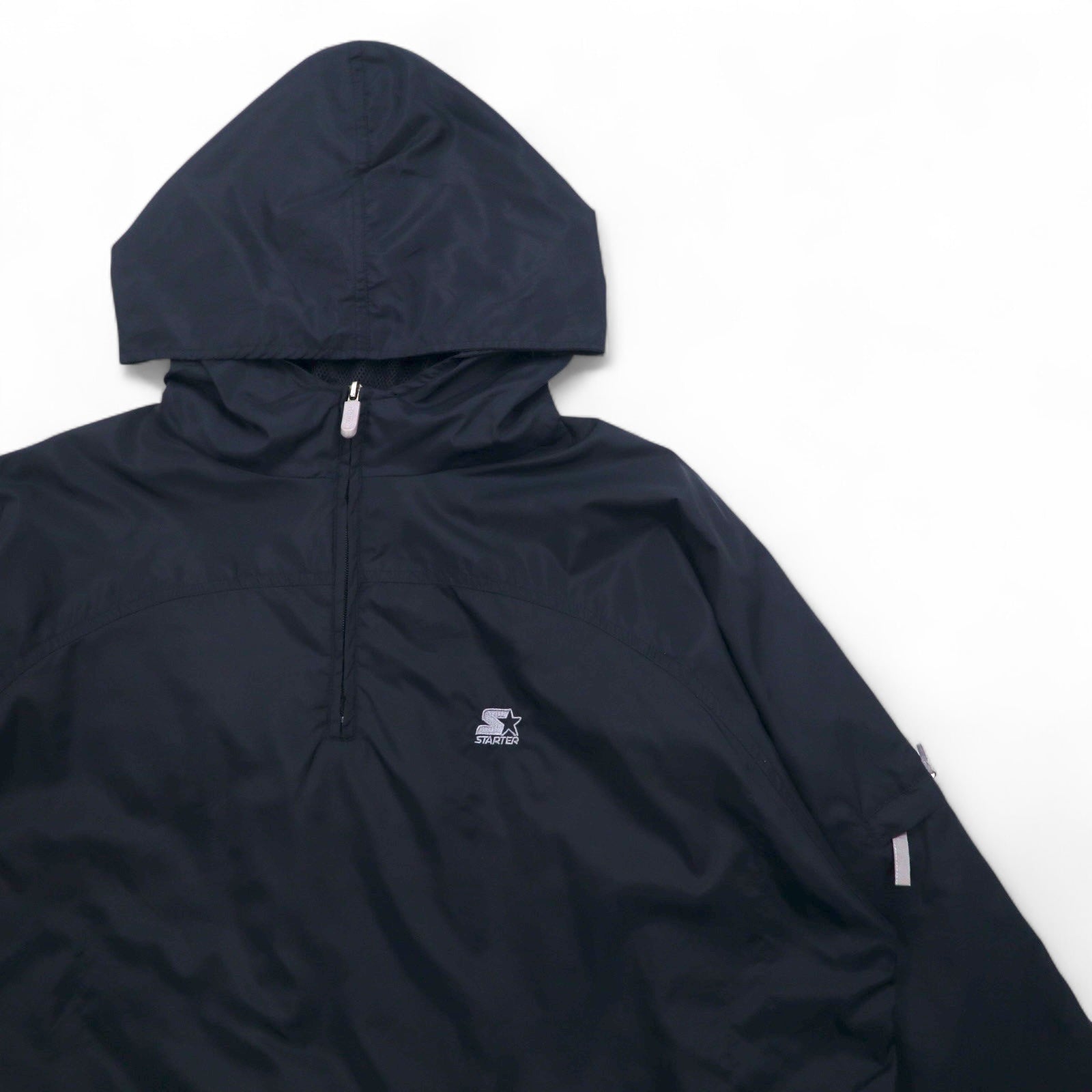 STARTER Anorak a strati con cappuccio, cerniera a metà, giacca in nylon, taglia L, nero, logo ricamato a punto singolo
