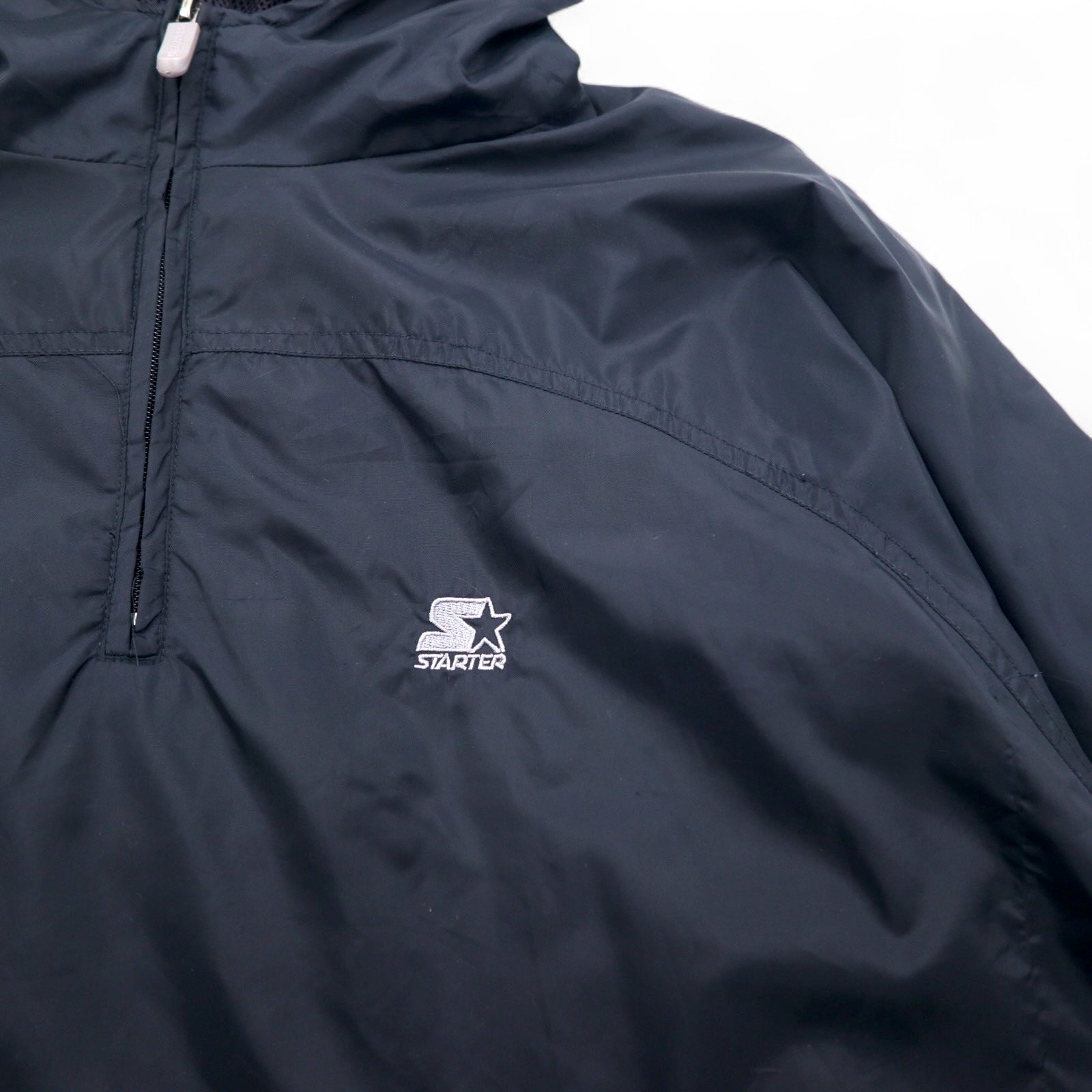 STARTER Anorak a strati con cappuccio, cerniera a metà, giacca in nylon, taglia L, nero, logo ricamato a punto singolo