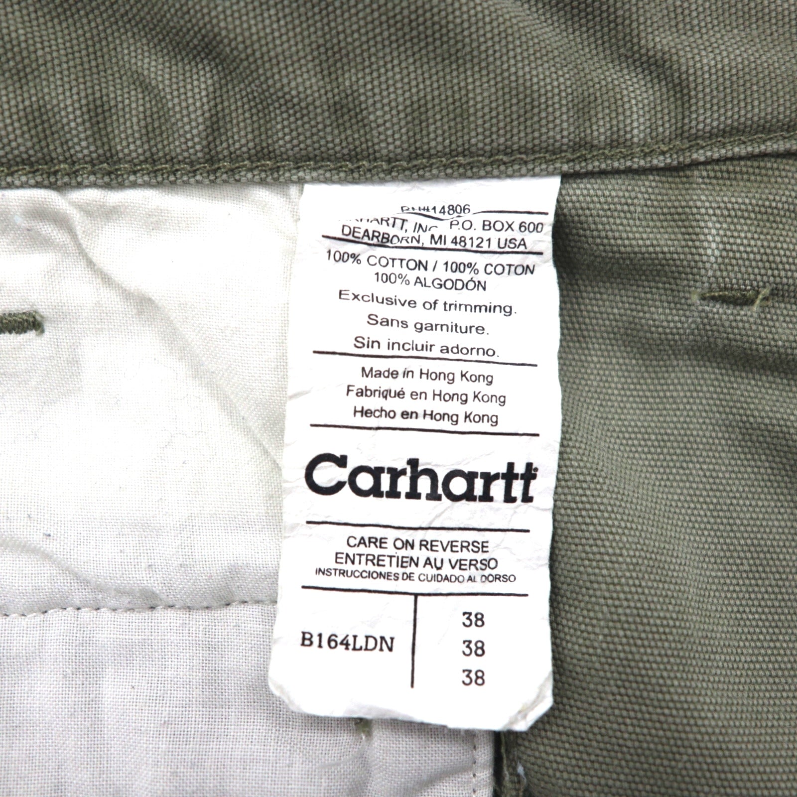 Carhartt anni 2000 Pantaloncini cargo corti in tela di cotone kaki, taglia XL, modello B164