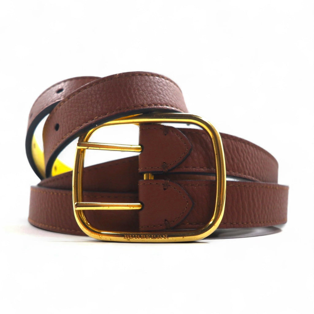 BURBERRY Cintura in pelle reversibile a doppia fibbia Lynton Reversible Double Strap Leather Belt 34/85 pelle martellata doppia, modello attuale ITPARPEL9BOL, Made in Italy