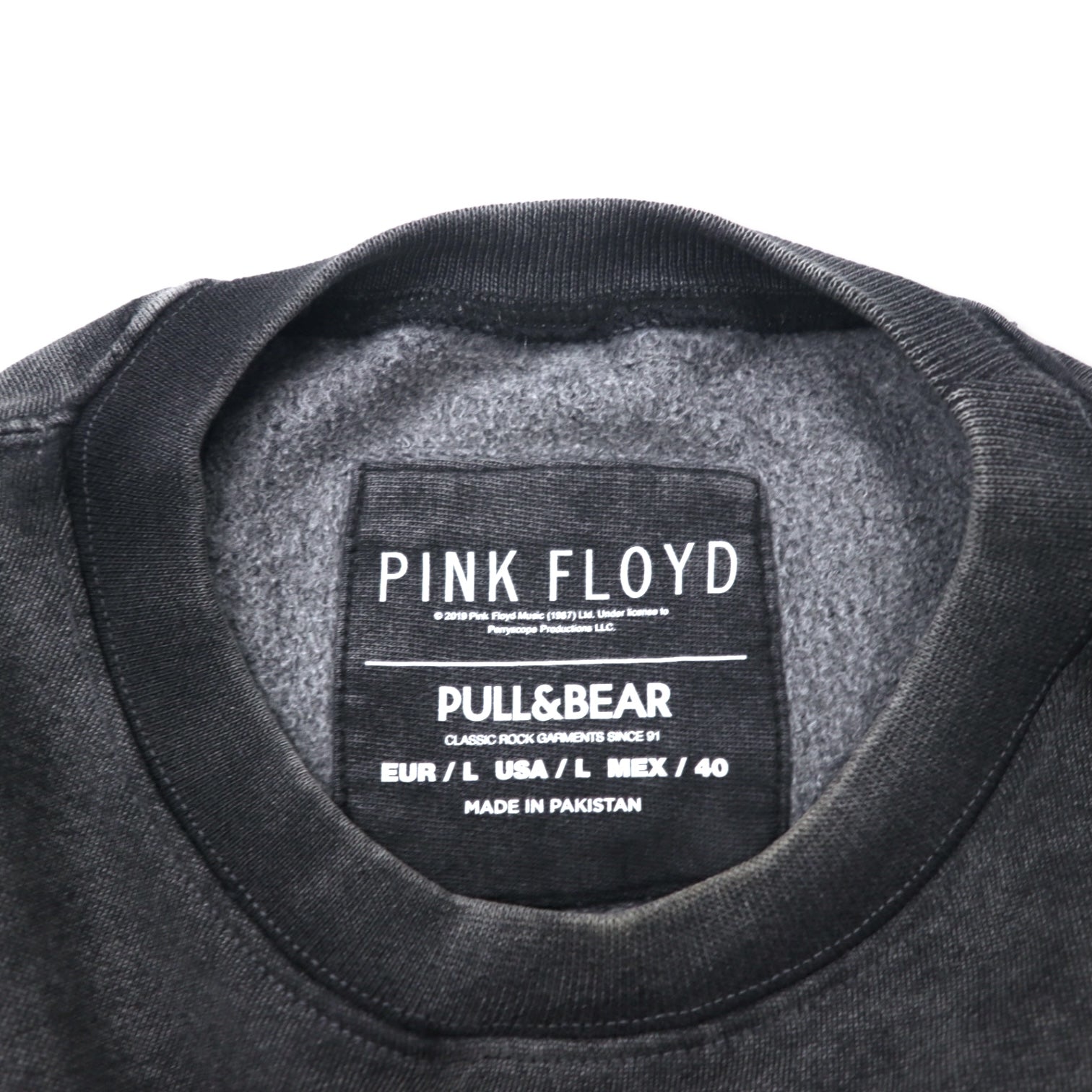 PINK FLOYD Felpa stampata Band L Grigia Cotone Sbiancato Effetto Vintage PULL & BEAR Made in Pakistan