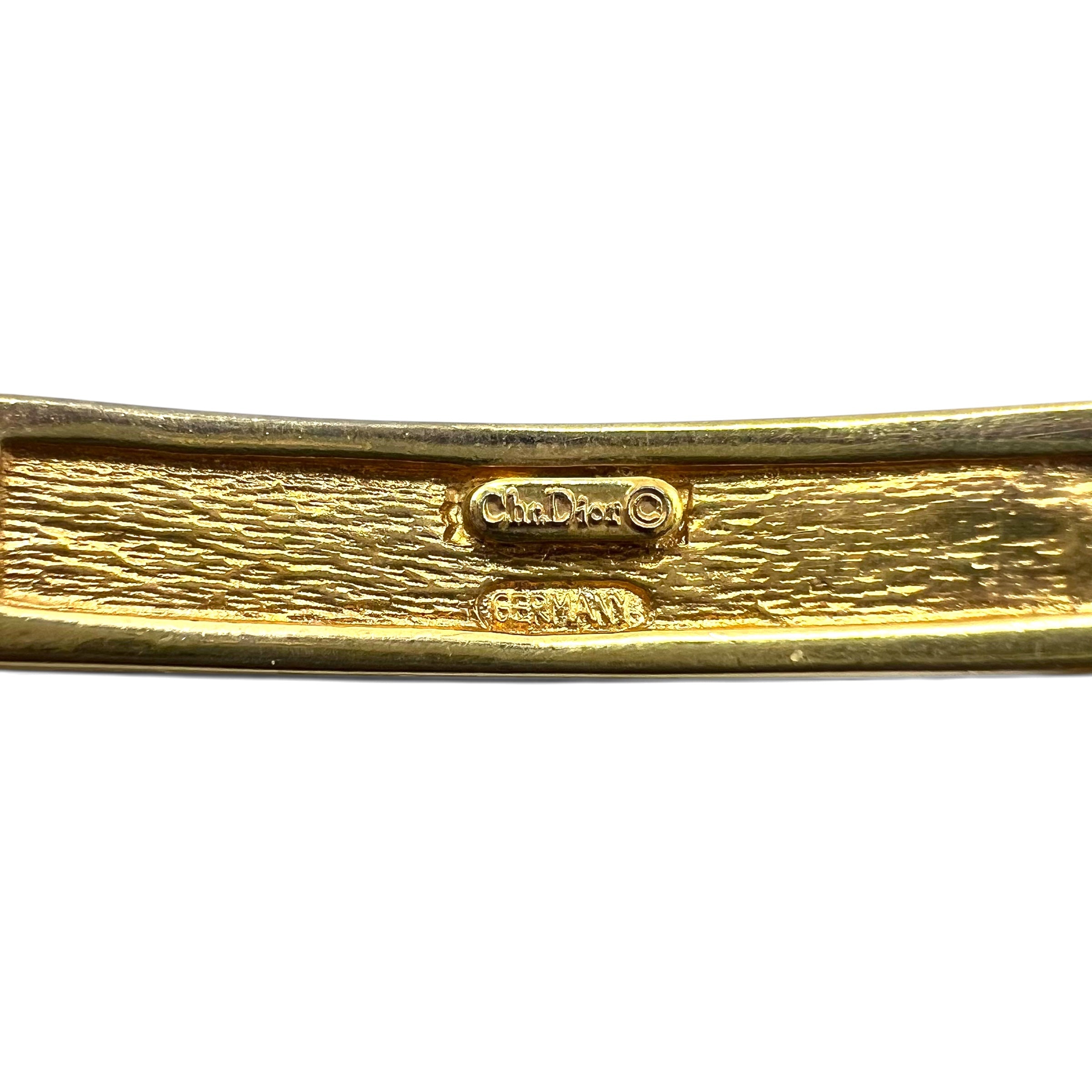 Bracciale Christian Dior vintage con logo identificativo, catena a maglie, placcato oro, logo CD, incisione GERMANY, fabbricato in Germania