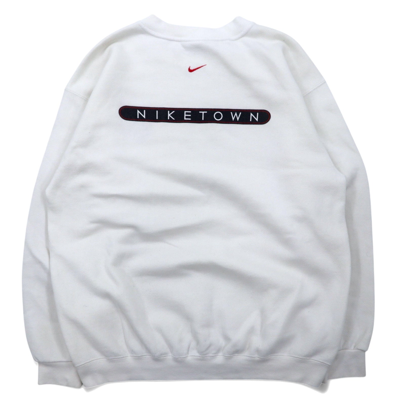 NIKE anni '90, made in USA, logo Swoosh ricamato, felpa bianca in cotone, taglia M, stampa sul retro NIKE TOWN.