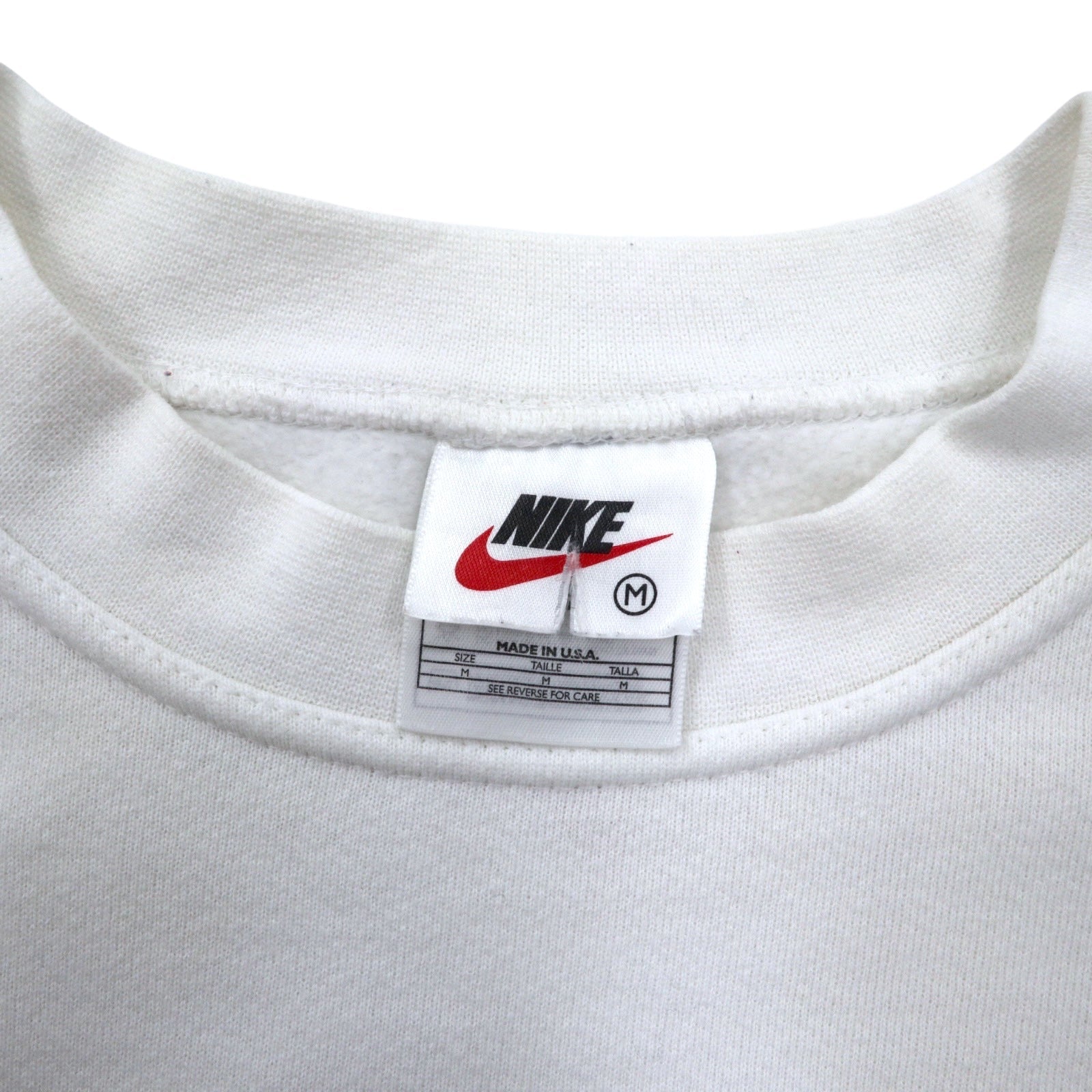 NIKE anni '90, made in USA, logo Swoosh ricamato, felpa bianca in cotone, taglia M, stampa sul retro NIKE TOWN.
