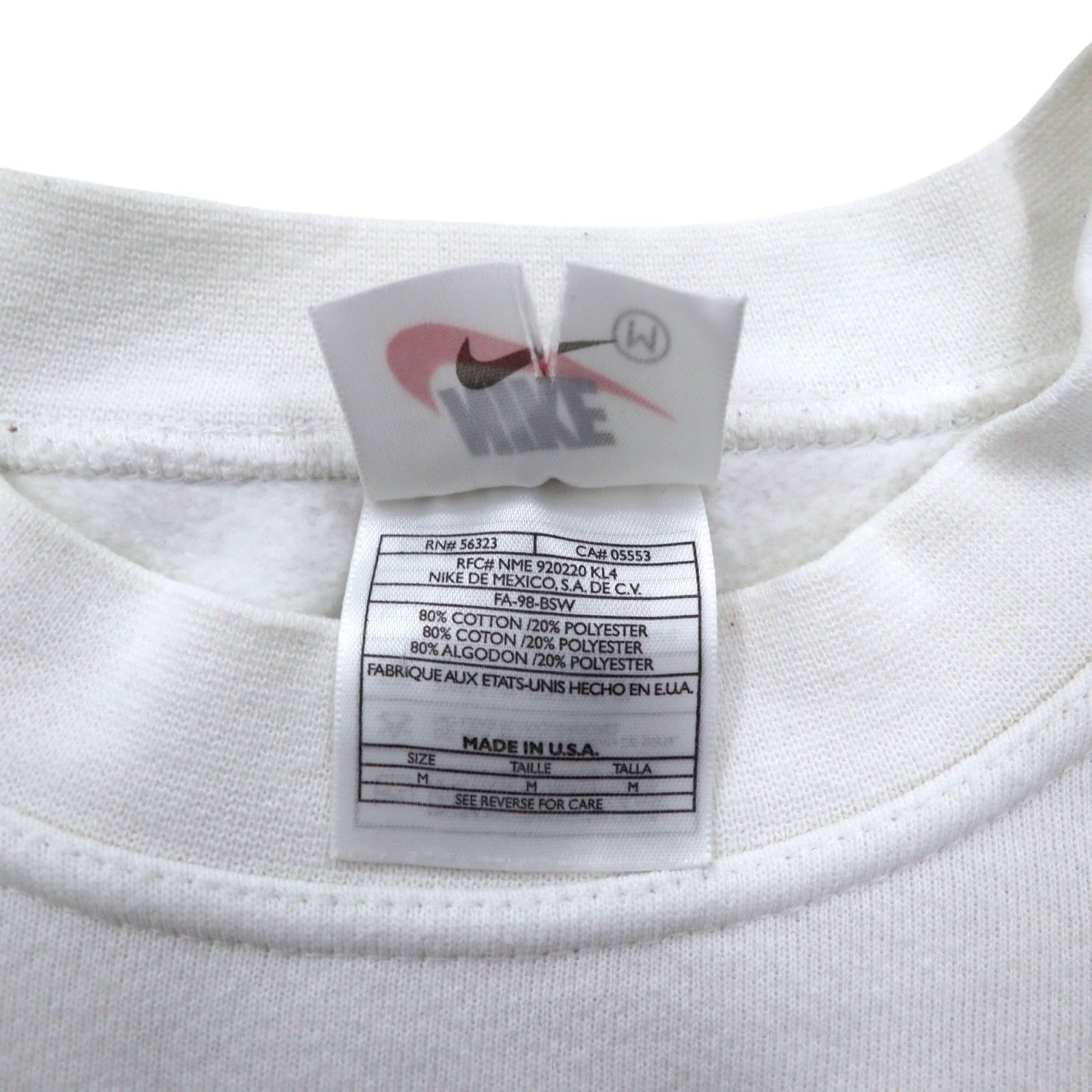 NIKE anni '90, made in USA, logo Swoosh ricamato, felpa bianca in cotone, taglia M, stampa sul retro NIKE TOWN.