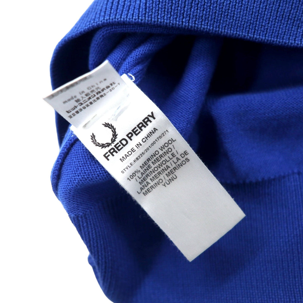 FRED PERRY Maglione in lana merino con scollo a V, blu, taglia S, ricamo logo K8225
