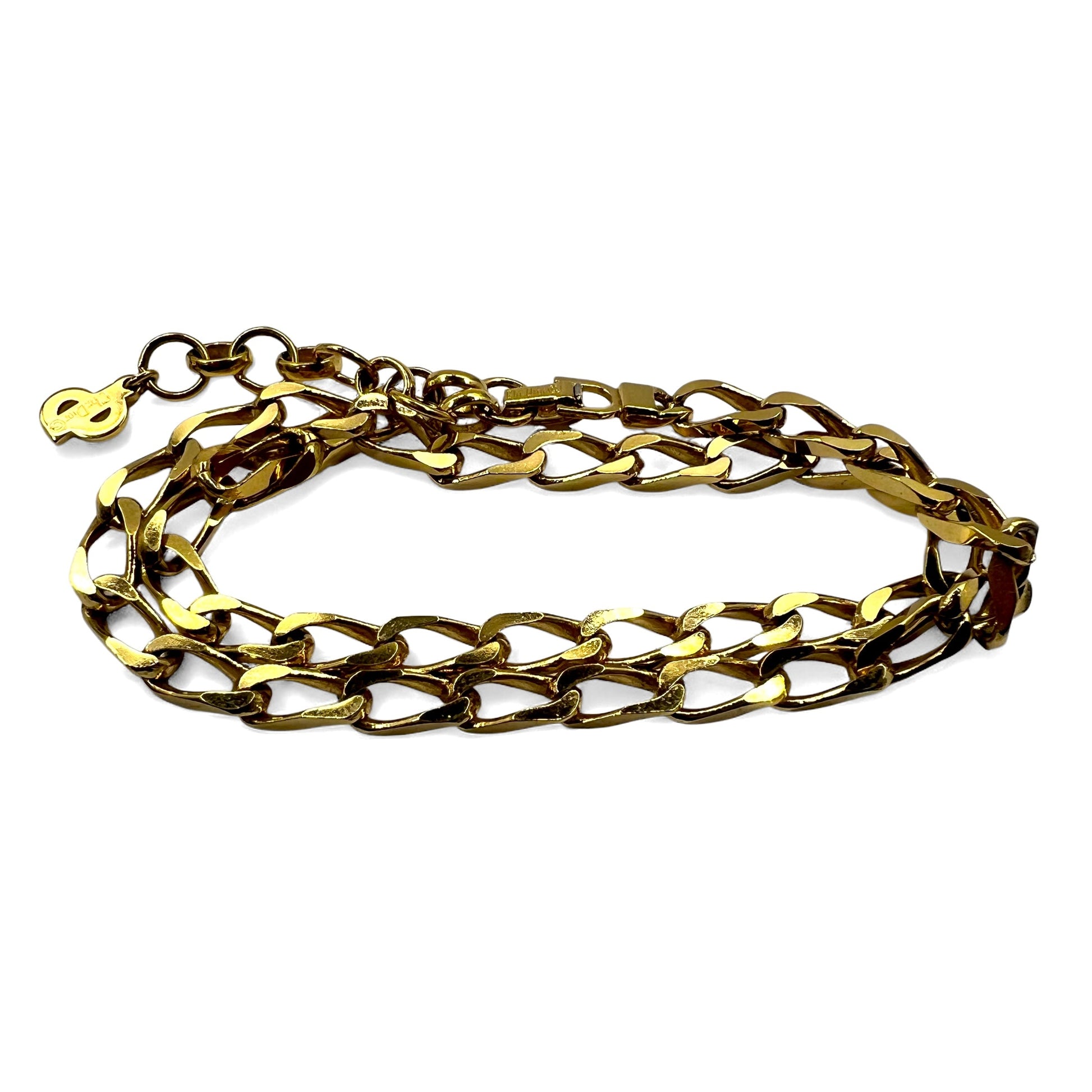 Christian Dior Germania Vintage Collana a catena a maglia barbazzale 2 vie Bracciale a 2 file placcato oro Logo GERMANY inciso