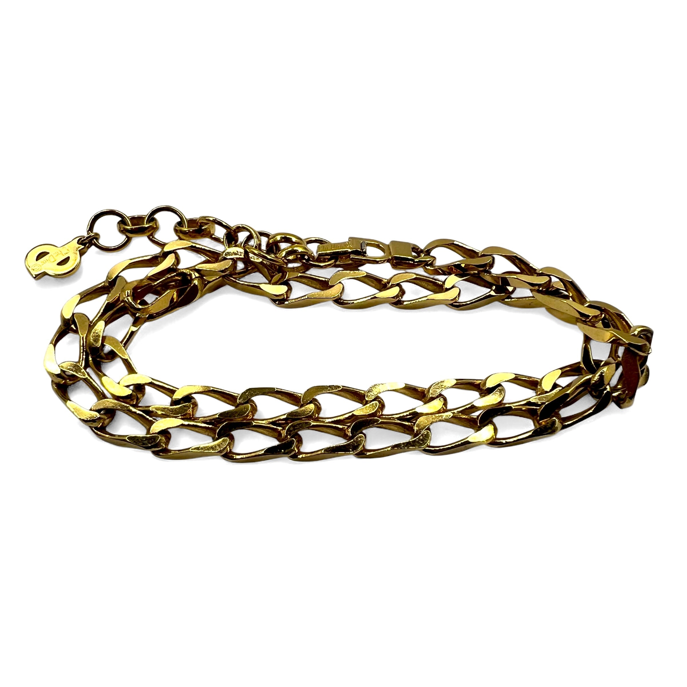 Christian Dior Germania Vintage Collana a catena a maglia barbazzale 2 vie Bracciale a 2 file placcato oro Logo GERMANY inciso