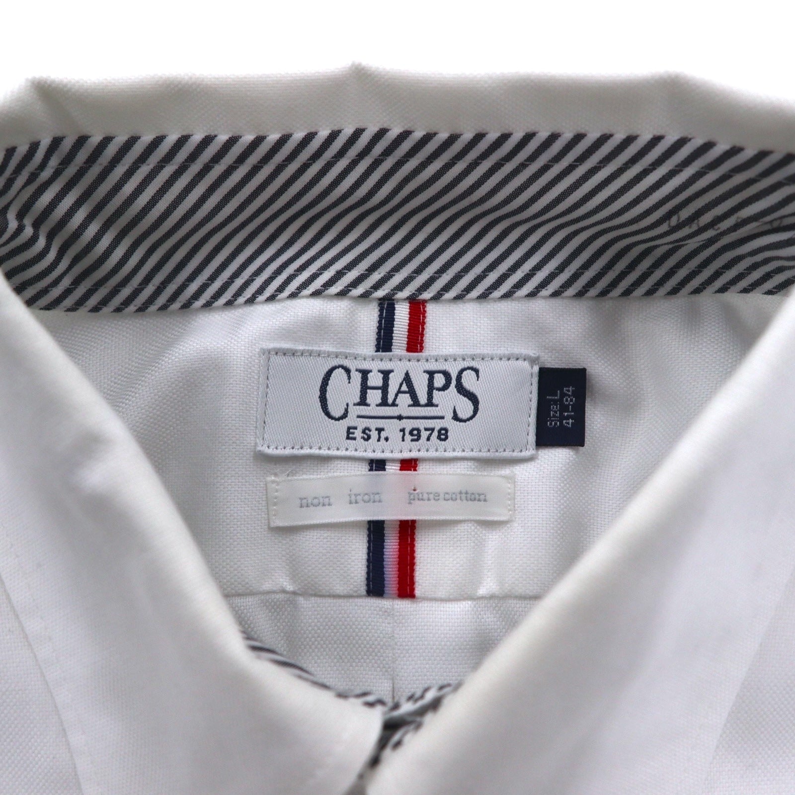 CHAPS オックスフォード ボタンダウンシャツ L ホワイト NON IRON PURE COTTON