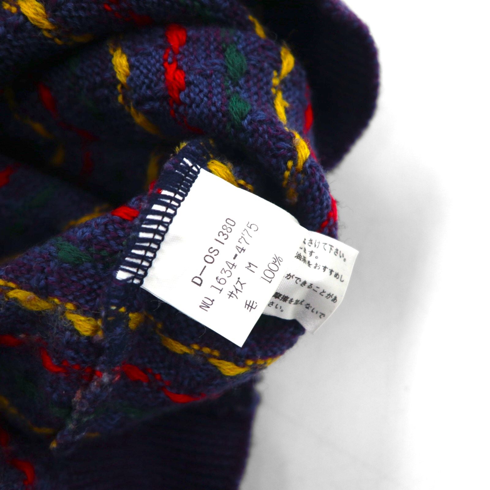 CHAPS RALPH LAUREN 90年代 日本製 クルーネック 総柄 ニット セーター M ネイビー ウール