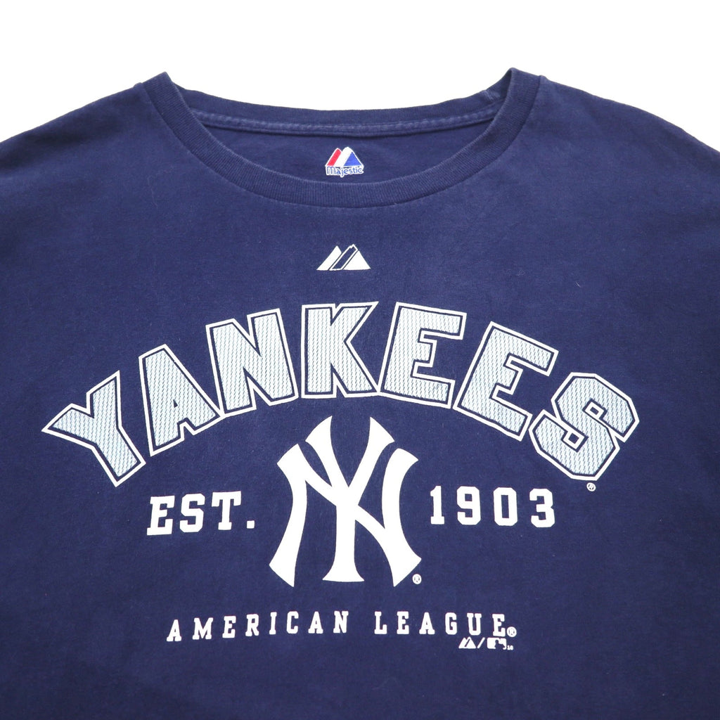 majestic ベースボール プリント Tシャツ L ネイビー MLB NEWYORK YANKEES ホンジュラス製
