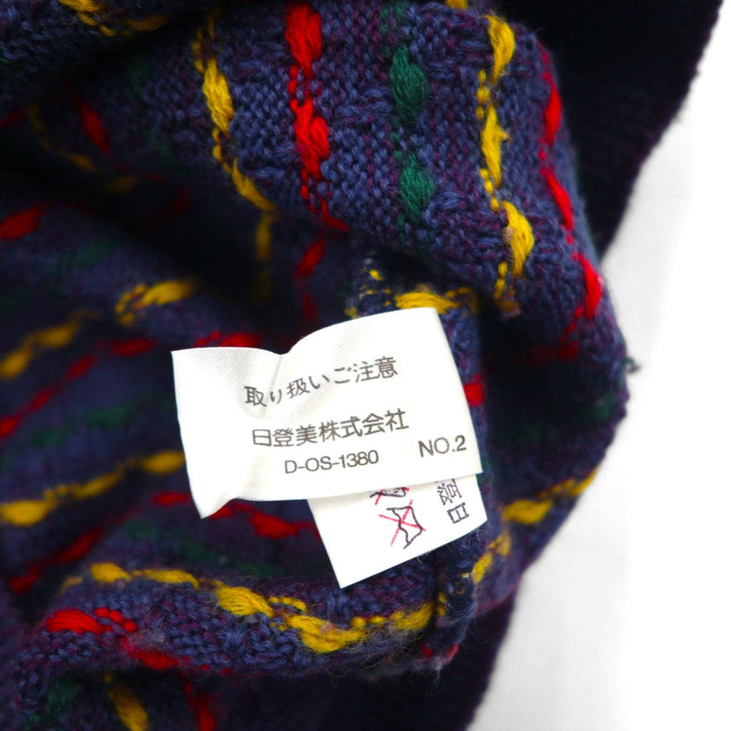 CHAPS RALPH LAUREN 90年代 日本製 クルーネック 総柄 ニット セーター M ネイビー ウール
