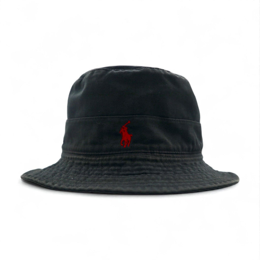 Polo by Ralph Lauren Cappello a secchiello anni '90, taglia M, nero, cotone, ricamo piccolo cavallino