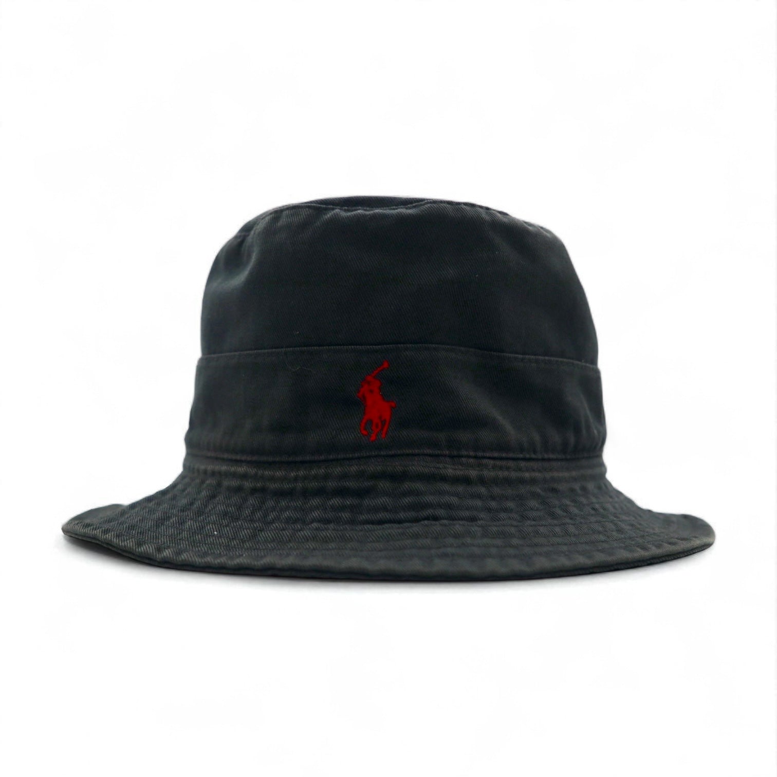 Polo by Ralph Lauren Cappello a secchiello anni '90, taglia M, nero, cotone, ricamo piccolo cavallino