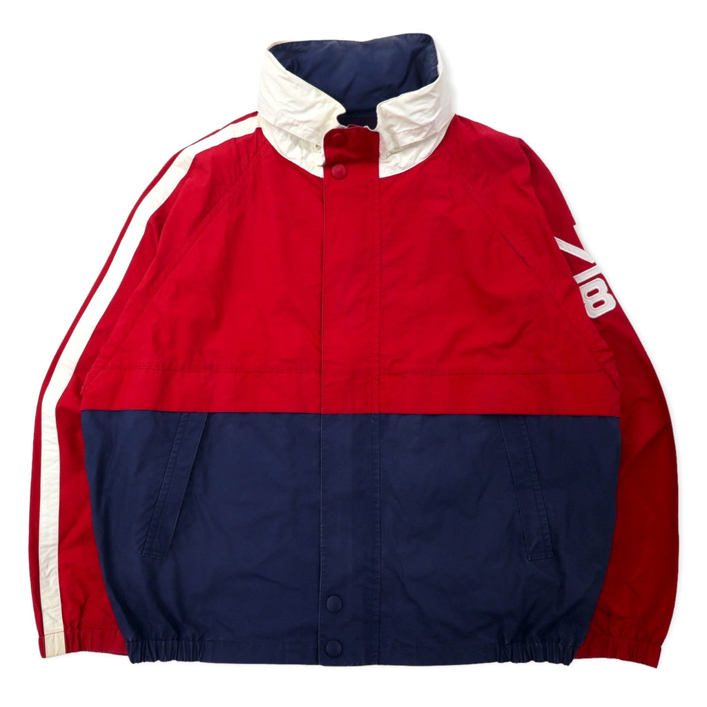 nautica Anni '90 Giacca da vela XL Blu navy Rosso Cotone Righe laterali N983 Cappuccio a scomparsa Taglia grande