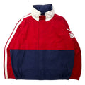 nautica Anni '90 Giacca da vela XL Blu navy Rosso Cotone Righe laterali N983 Cappuccio a scomparsa Taglia grande