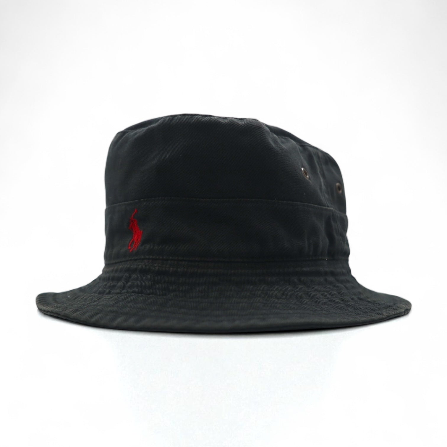 Polo by Ralph Lauren Cappello a secchiello anni '90, taglia M, nero, cotone, ricamo piccolo cavallino