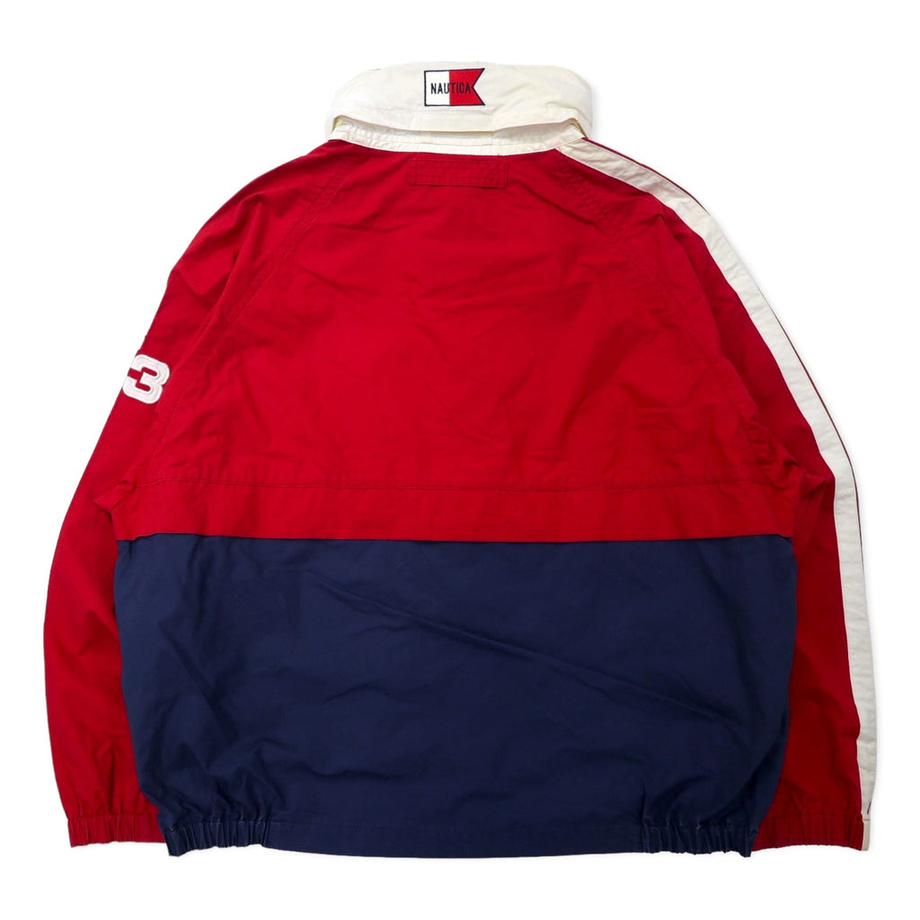 nautica Anni '90 Giacca da vela XL Blu navy Rosso Cotone Righe laterali N983 Cappuccio a scomparsa Taglia grande