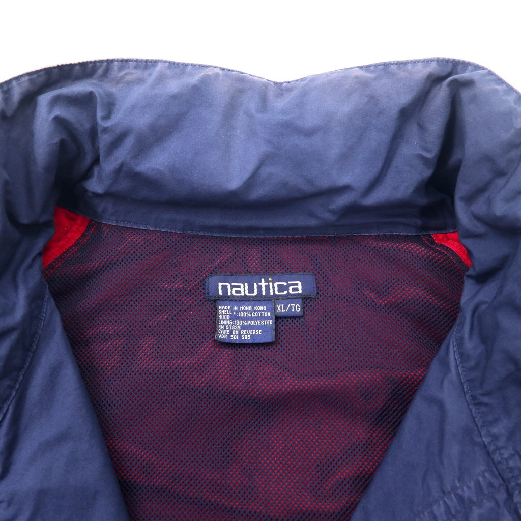 nautica Anni '90 Giacca da vela XL Blu navy Rosso Cotone Righe laterali N983 Cappuccio a scomparsa Taglia grande