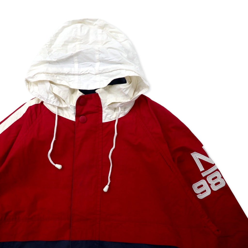 nautica Anni '90 Giacca da vela XL Blu navy Rosso Cotone Righe laterali N983 Cappuccio a scomparsa Taglia grande