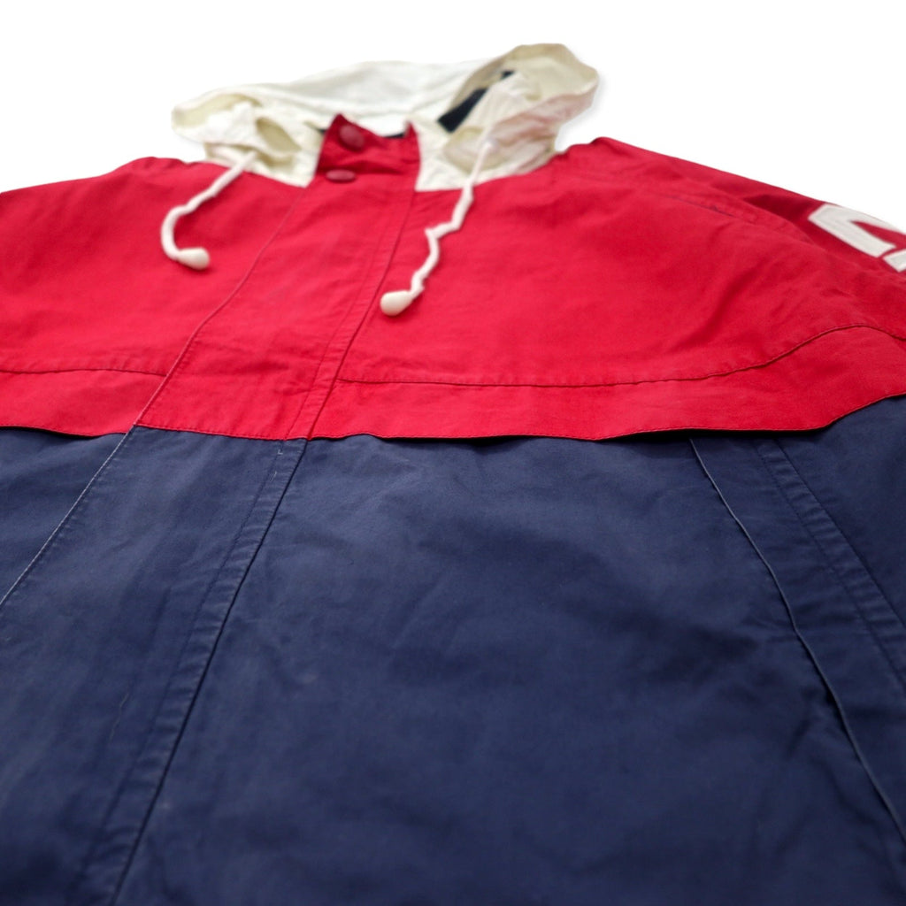 nautica Anni '90 Giacca da vela XL Blu navy Rosso Cotone Righe laterali N983 Cappuccio a scomparsa Taglia grande