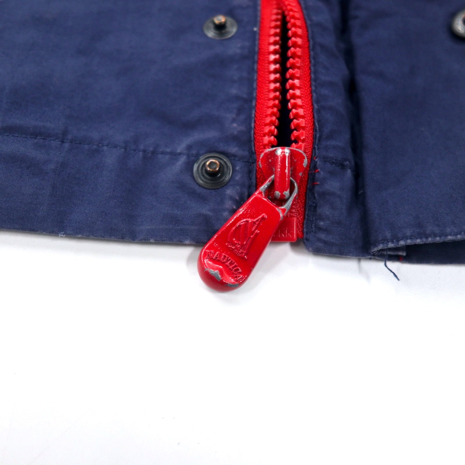 nautica Anni '90 Giacca da vela XL Blu navy Rosso Cotone Righe laterali N983 Cappuccio a scomparsa Taglia grande