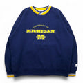 STARTER Anni '90 College Ricamato Ribbed Felpa XL Blu Scuro MICHIGAN