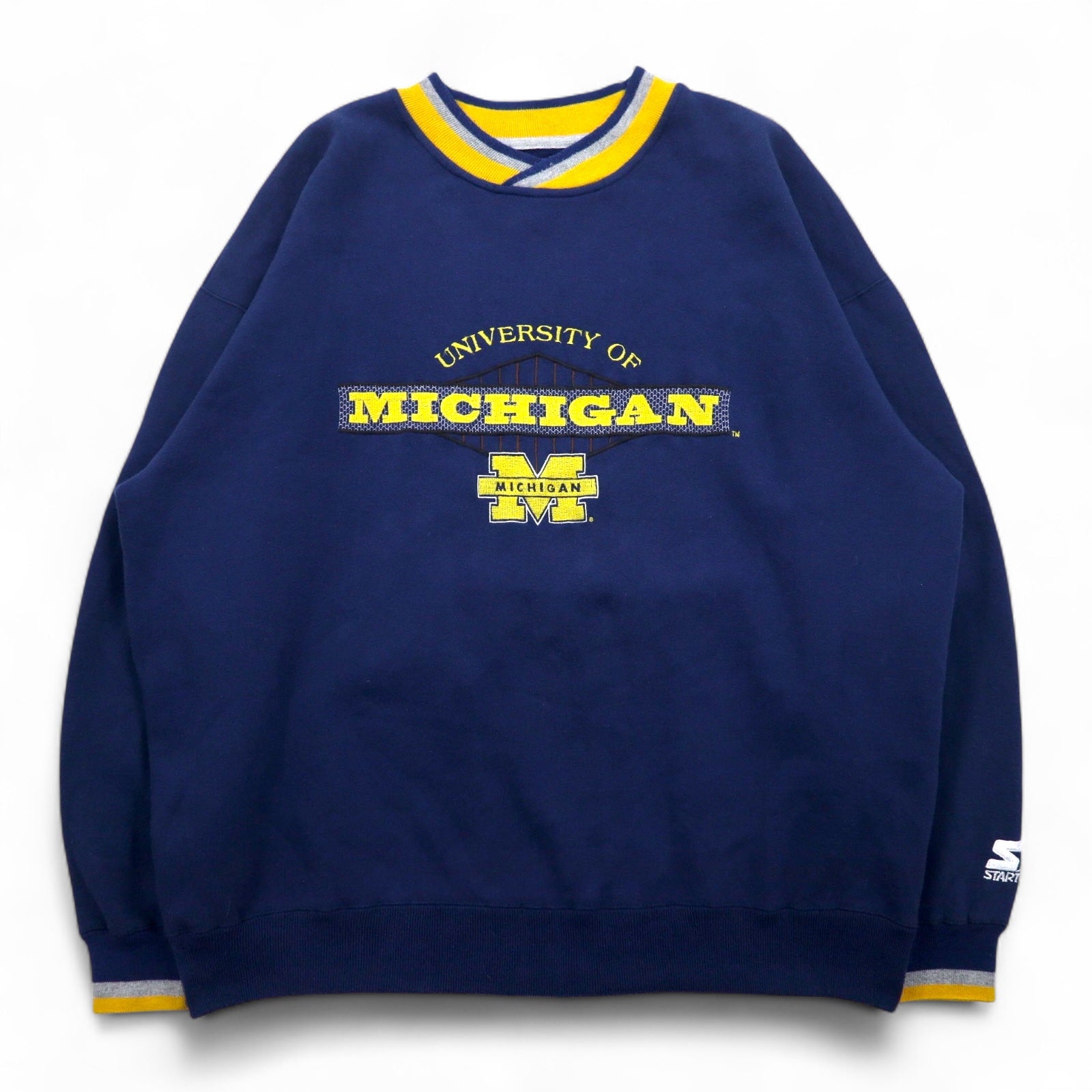 STARTER Anni '90 College Ricamato Ribbed Felpa XL Blu Scuro MICHIGAN