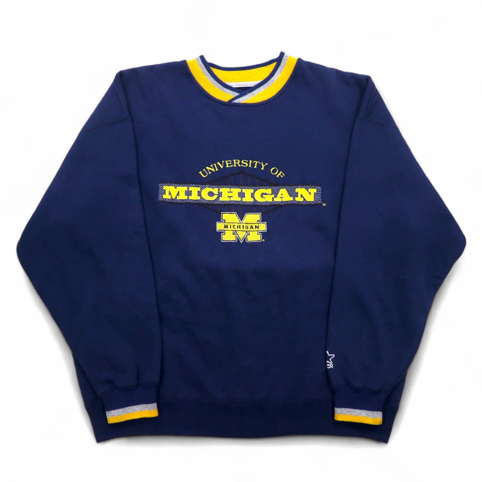 STARTER Anni '90 College Ricamato Ribbed Felpa XL Blu Scuro MICHIGAN