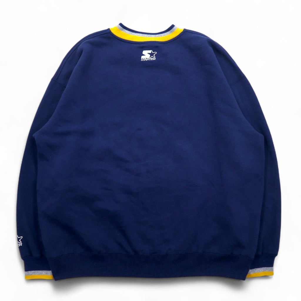 STARTER Anni '90 College Ricamato Ribbed Felpa XL Blu Scuro MICHIGAN