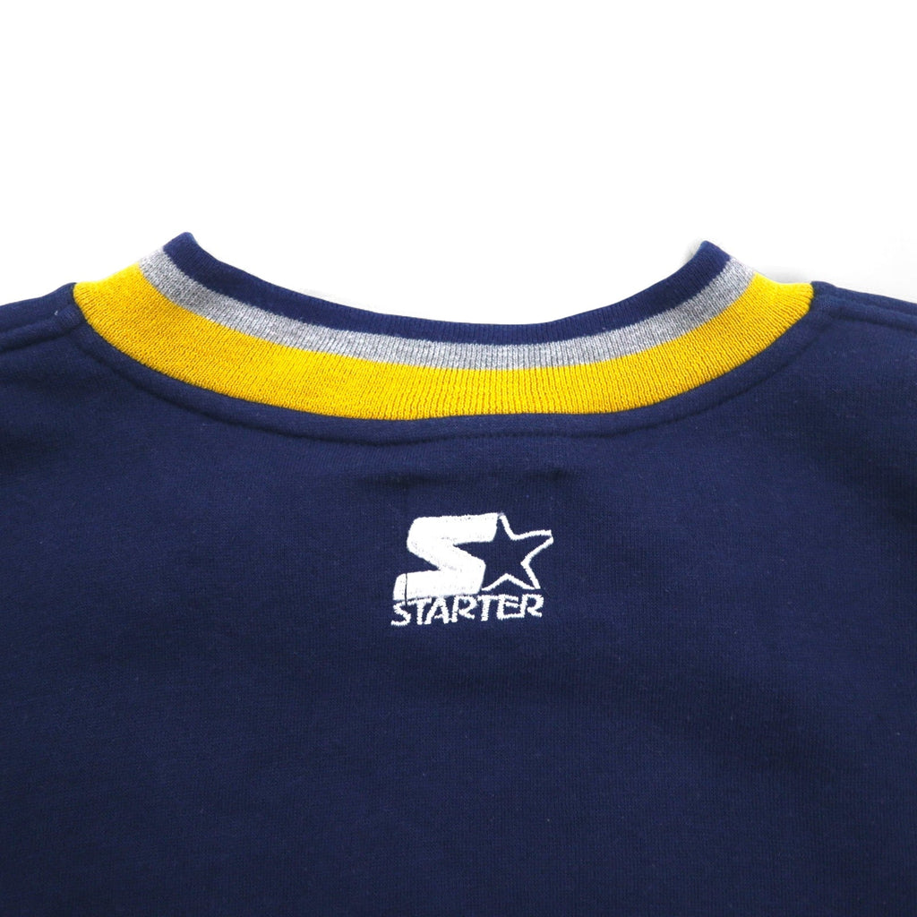 STARTER Anni '90 College Ricamato Ribbed Felpa XL Blu Scuro MICHIGAN