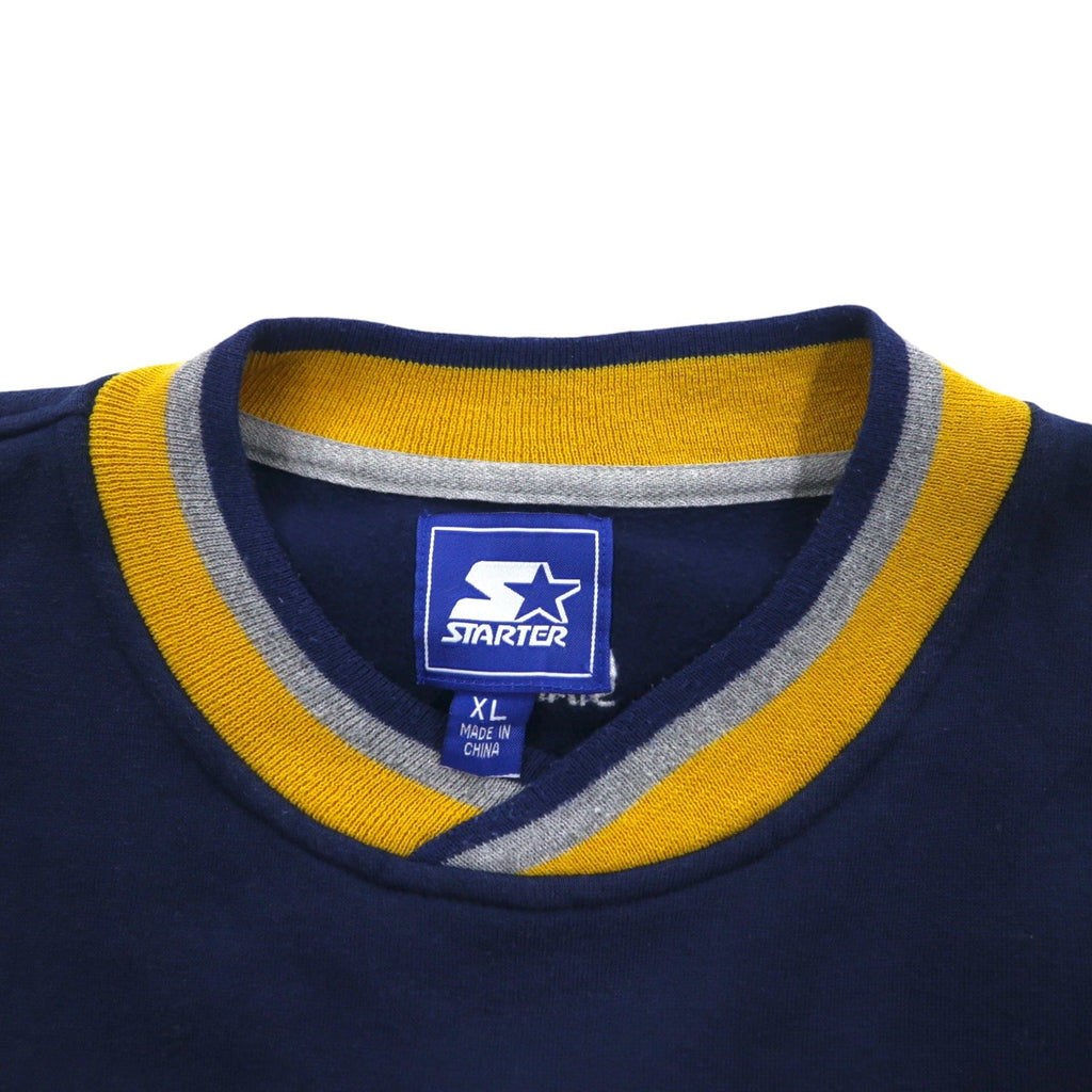 STARTER Anni '90 College Ricamato Ribbed Felpa XL Blu Scuro MICHIGAN
