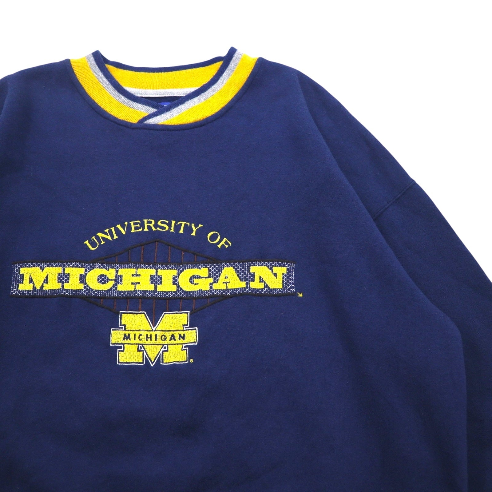 STARTER Anni '90 College Ricamato Ribbed Felpa XL Blu Scuro MICHIGAN