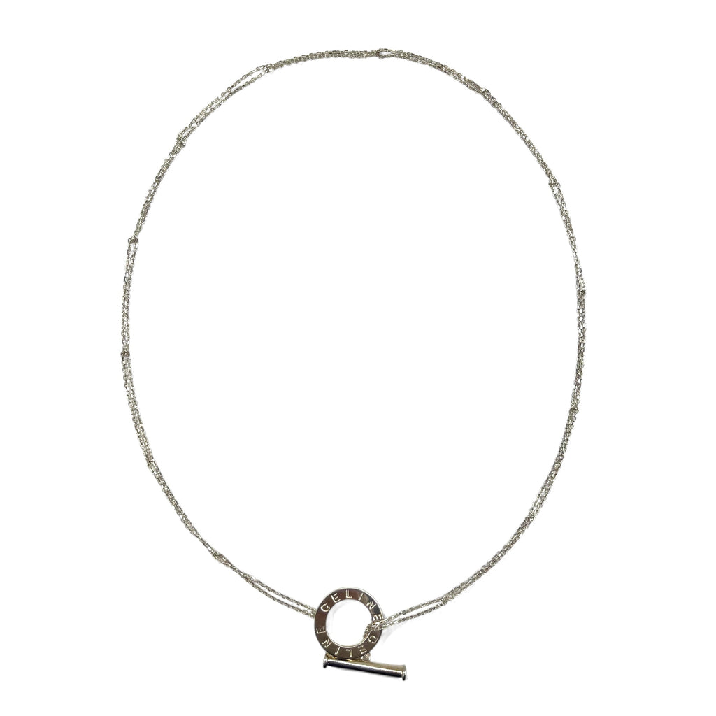 CELINE Collana con ciondolo a logo circolare, chiusura a levetta, Argento 925