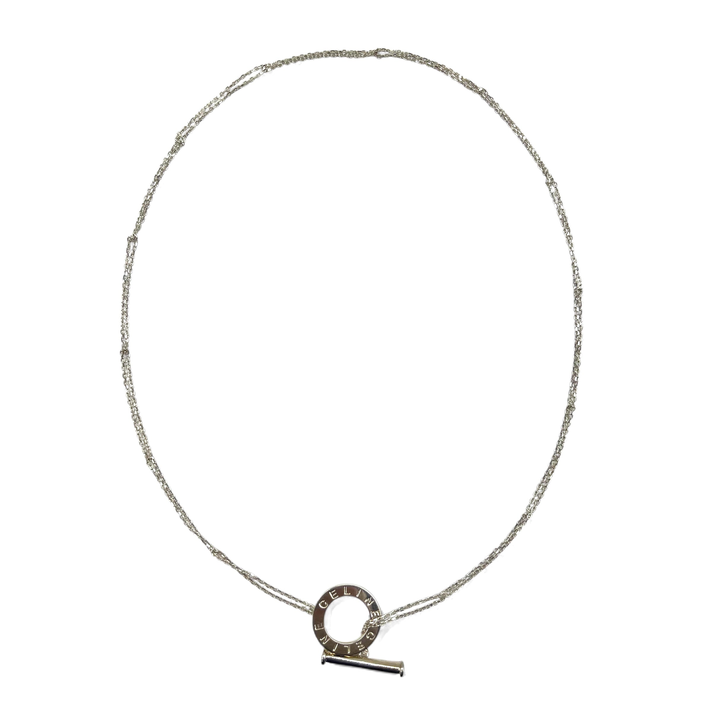 CELINE Collana con ciondolo a logo circolare, chiusura a levetta, Argento 925