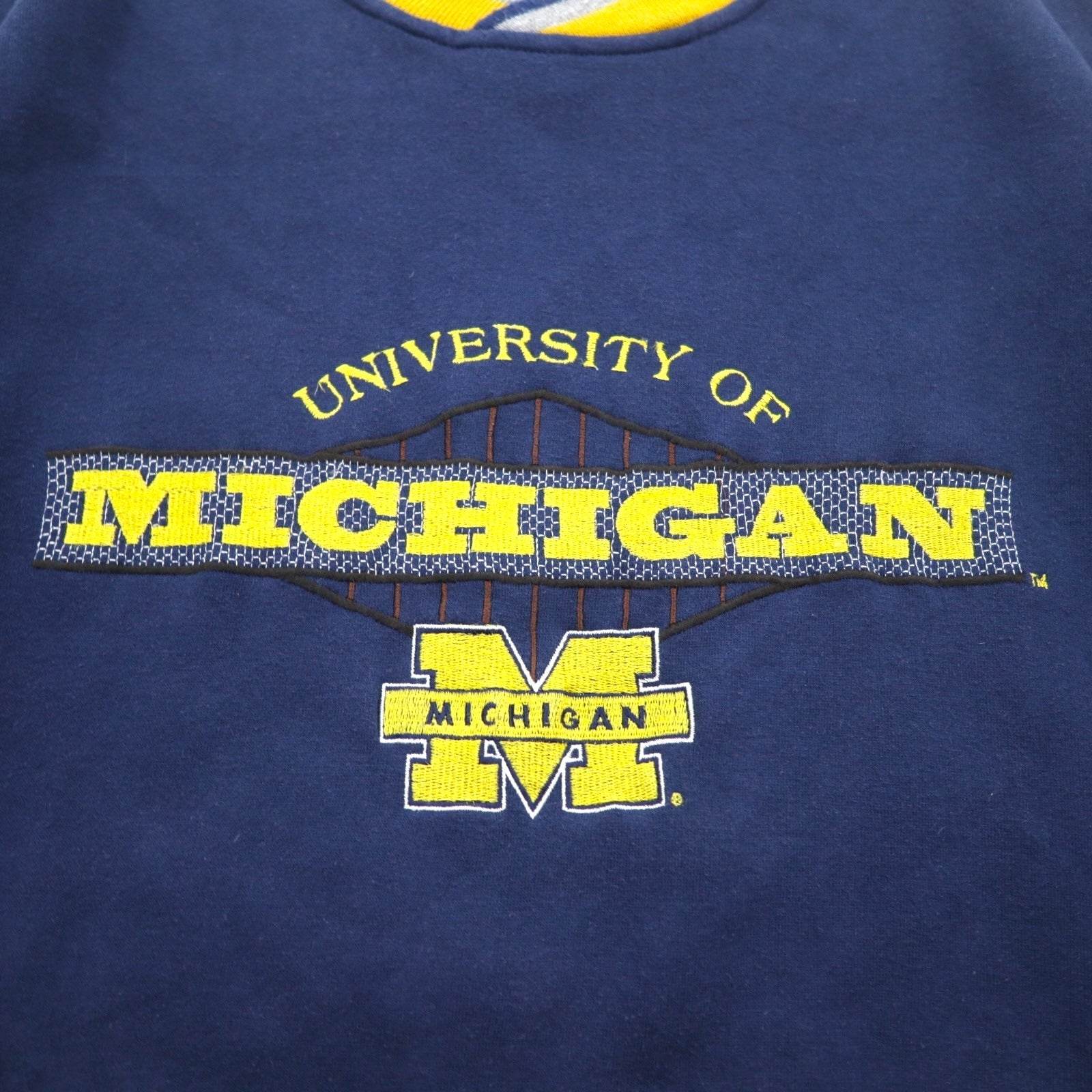STARTER Anni '90 College Ricamato Ribbed Felpa XL Blu Scuro MICHIGAN