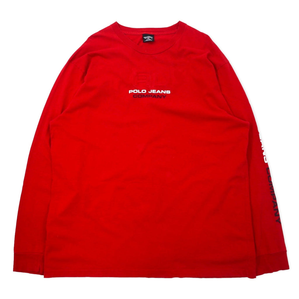 POLO JEANS CO. RALPH LAUREN T-shirt a maniche lunghe con stampa logo, taglia 3XT, colore rosso, in cotone, logo sulle maniche, taglia grande, Made in Messico