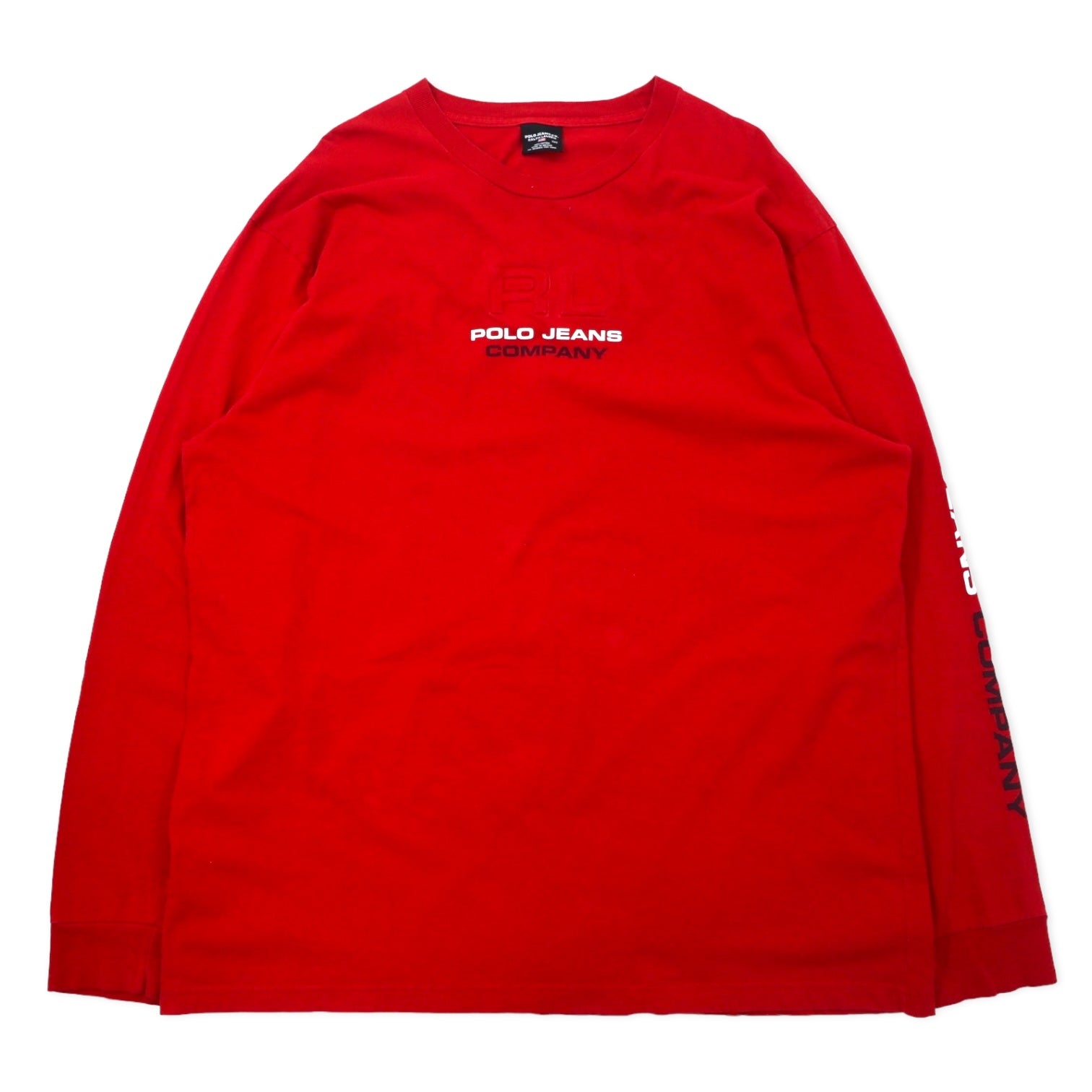 POLO JEANS CO. RALPH LAUREN T-shirt a maniche lunghe con stampa logo, taglia 3XT, colore rosso, in cotone, logo sulle maniche, taglia grande, Made in Messico